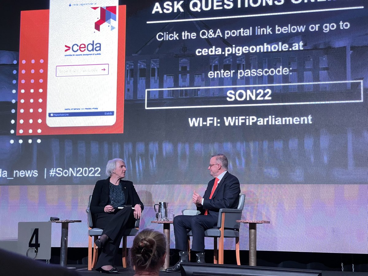 A_Kinnest's tweet photo. Australian innovation, Australian manufacturing, more women, more First Nations people - these are the goals of this government says @AlboMP at 
@ceda_news #SoN2022. Talking the big issues facing the country https://t.co/Y6qDuOjwp3