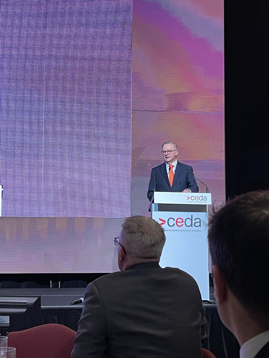 A_Kinnest's tweet photo. Australian innovation, Australian manufacturing, more women, more First Nations people - these are the goals of this government says @AlboMP at 
@ceda_news #SoN2022. Talking the big issues facing the country https://t.co/Y6qDuOjwp3