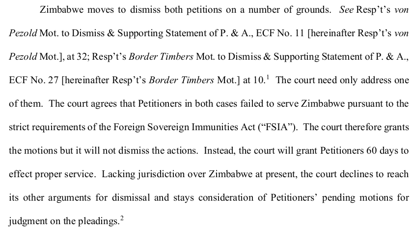 EmbassyLaw's tweet photo. Proper service on foreign state required before enforcing ICSID arbitral award: von Pezold v. Zimbabwe - USDCDC Washington DC 7 SEP 2022
https://t.co/JwtLsiFL1t
#FSIA #Sovereign #Arbitration https://t.co/MOHgRbpRdr