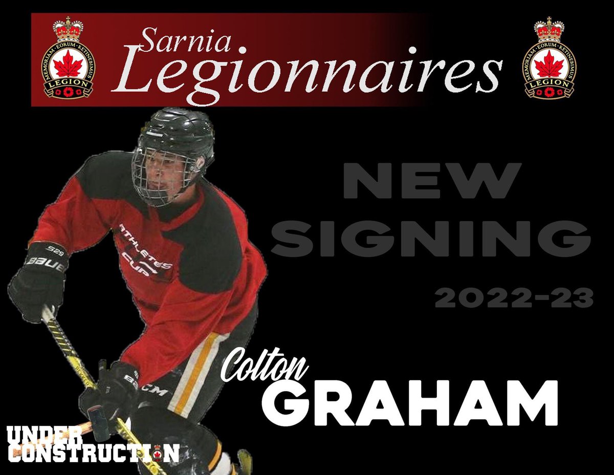 Colton Graham is an '05 born forward from Chatham, Ontario.  Colton played with Lambton Jr Sting AAA U18 last season where he tallied 14 pts in 25 games. 
Welcome to the team Colton!
We look forward to the upcoming season!! 
#Sarnia #SarniaLegionnaires #GOJHL #UnderConstruction