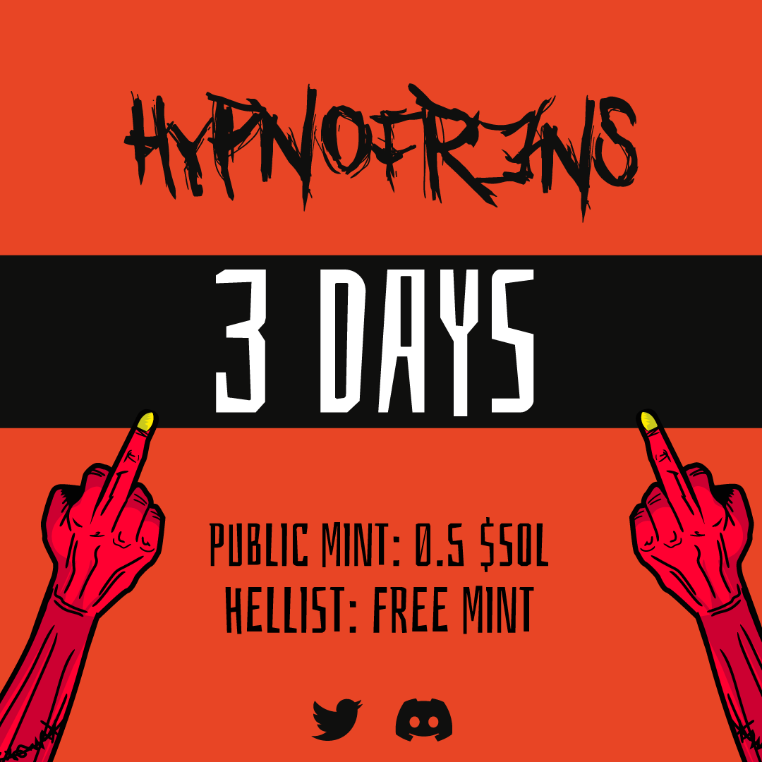 🎉PRE SALE + MINT DATE🎉
Follow the link below to enter our FREE MINT.
HELLIST (WL): magiceden.io/drops/hyfns
DC: discord.gg/FnbxCXUNtz