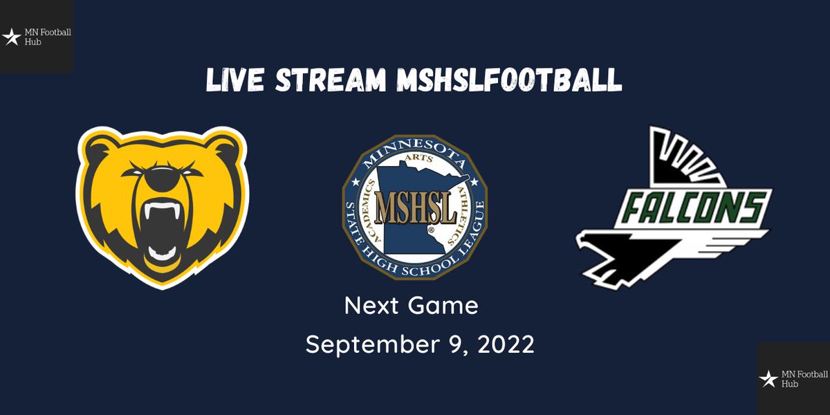 PrepRedzonemnfb's tweet photo. Byron AT Faribault
WATCH : https://t.co/BgYCl5UEsn
Faribault Bruce Smith Field at Alexander Park
7:30 PM Friday, September 9
@fbo_football  @BMS_Mr_Harmon   @ZachVanderpool1  
@JjSchrot @frbo_falcons  @ZoeMorrissey_  
@ByronMNFootball 
@ByronBearsHS 
@ByronActivities https://t.co/GnhXa2nEcq