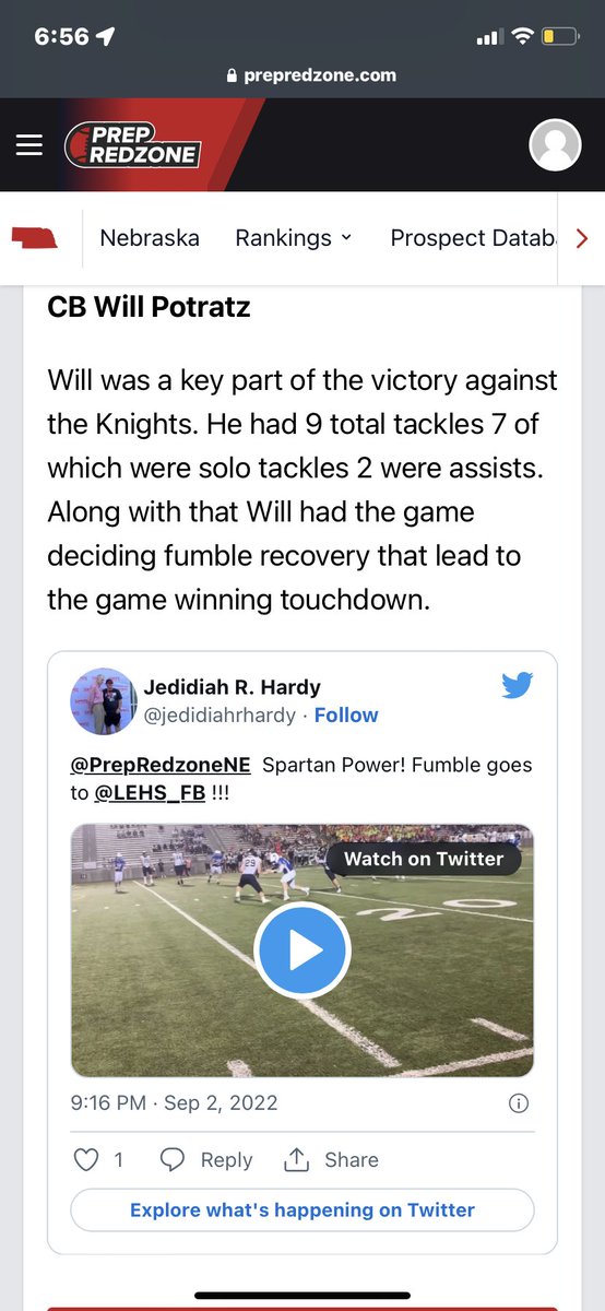 Appreciate the recognition @jedidiahrhardy grind don’t stop. @jedidiahrhardy <a href="/PrepRedzone/">Prep Redzone 🏈</a> <a href="/LEHS_FB/">Lincoln East Football</a>