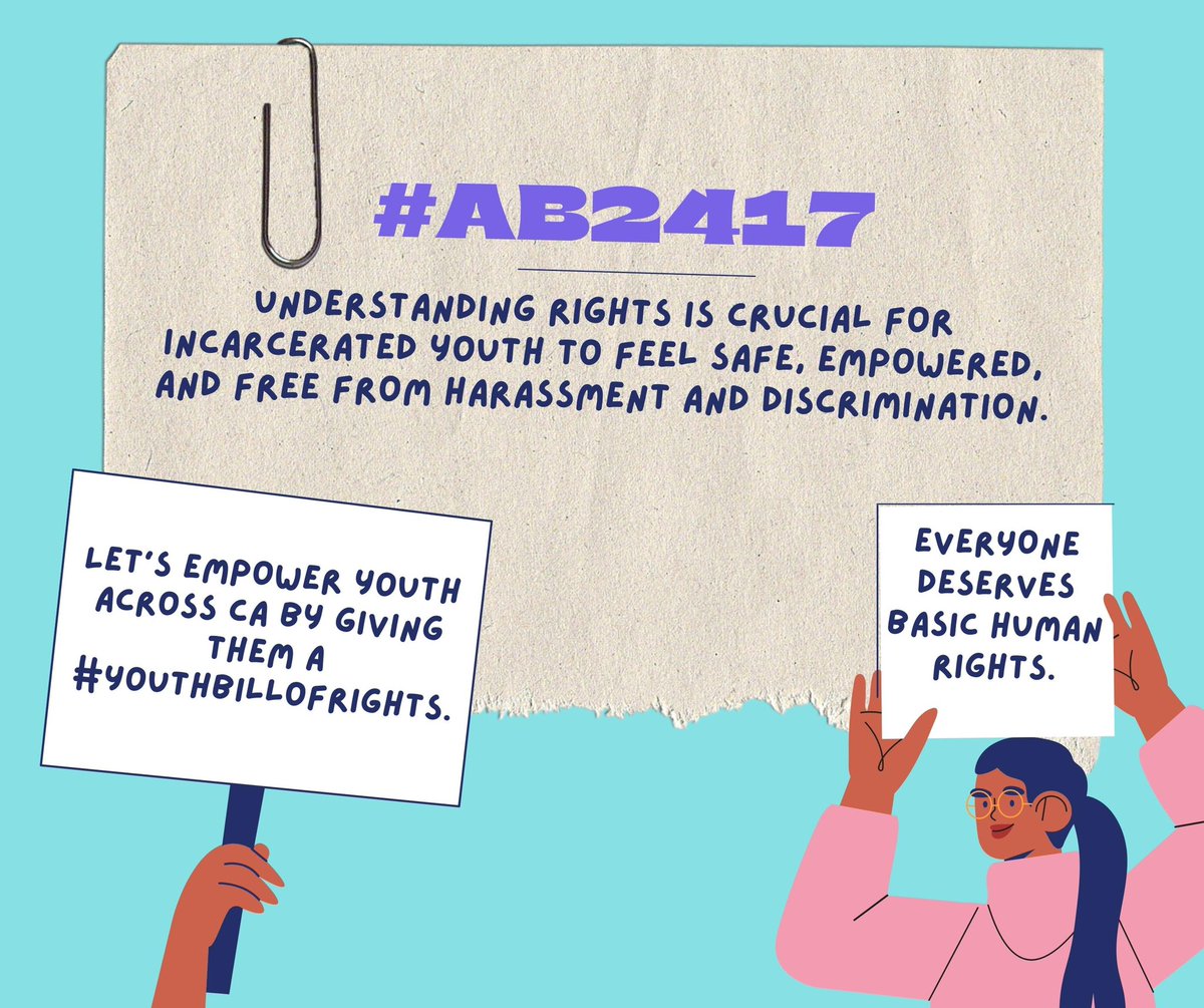 The Burns Institute (@burnsinstitute) on Twitter photo Understanding rights is crucial for incarcerated youth to feel safe, empowered, and free from harassment and discrimination. Governor <a href="/GavinNewsom/">Gavin Newsom</a>, with DJJ closing, CA needs to extend the #YouthBillofRights to the county level. Sign #AB2417
bit.ly/3AAycK0 Understanding rights is crucial for incarcerated youth to feel safe, empowered, and free from harassment and discrimination. Governor <a href="/GavinNewsom/">Gavin Newsom</a>, with DJJ closing, CA needs to extend the #YouthBillofRights to the county level. Sign #AB2417
bit.ly/3AAycK0