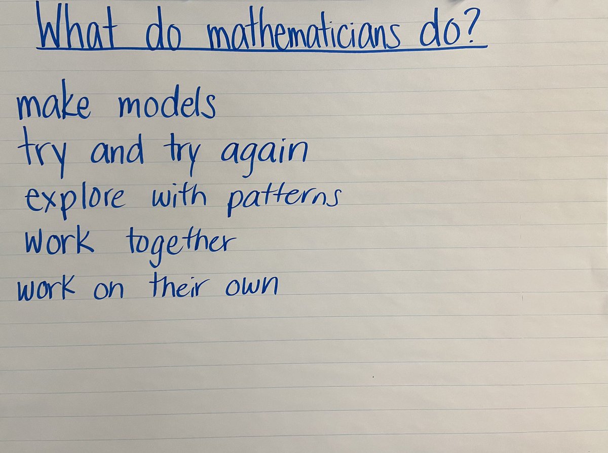 Heath1OC's tweet photo. We will use lots of manipulatives in first grade! Today we explored with pattern blocks, then started this poster of things mathematicians do. Look at all the skills we practiced in one day! https://t.co/R6pWnOMa1K