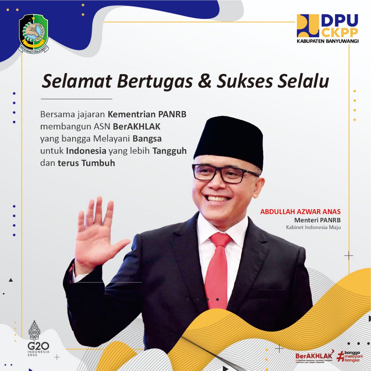 Selamat kepada Bapak <a href="/AzwarAnas_A3/">Abdullah Azwar Anas</a> atas pelantikannya sebagai Menteri Pendayagunaan Aparatur Negara dan Reformasi Birokrasi (PANRB) Kabinet Indonesia Maju Republik Indonesia