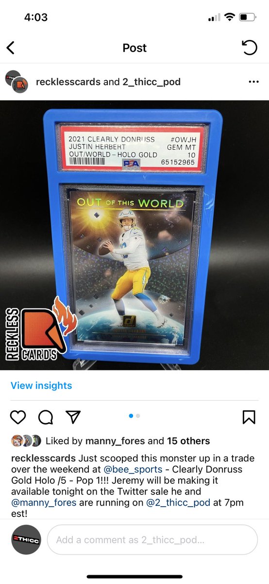 reckless_cards's tweet photo. Just scooped this monster over the weekend- Clearly Donruss Gold Holo #โd/5 - Pop 1! This will be available tonight on @2thiccpod Twitter sale w/ @Manuel_Fores
#sportscards #sportscardsforsale #sportscardsforsaleortrade #thehobby #justinherbert #numberedcard #psacard #psa10 https://t.co/PTSXw4OnuS