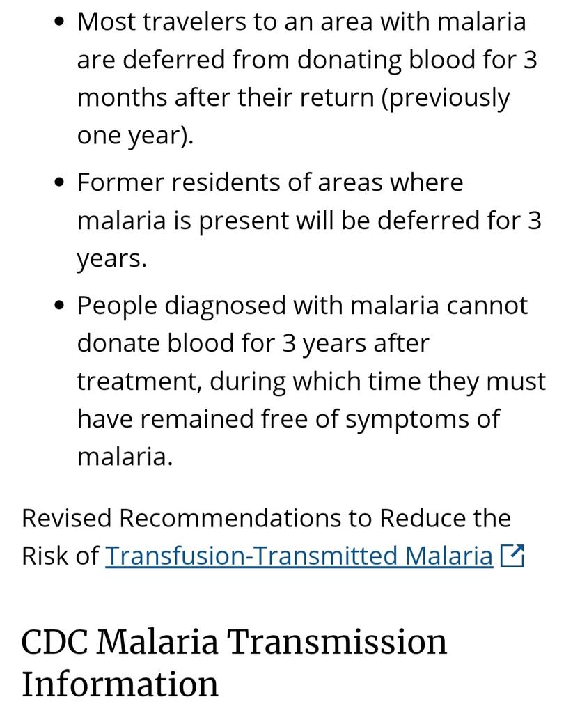 MaheshwariRahil's tweet photo. @JustinTrudeau @GovCanHealth Please also help lift the ban on people who have had malaria years ago but still are not allowed to donate blood.
Even the CDC Allows people who recovered from malaria to donate blood after 3 years. https://t.co/FWWQZVqfoF