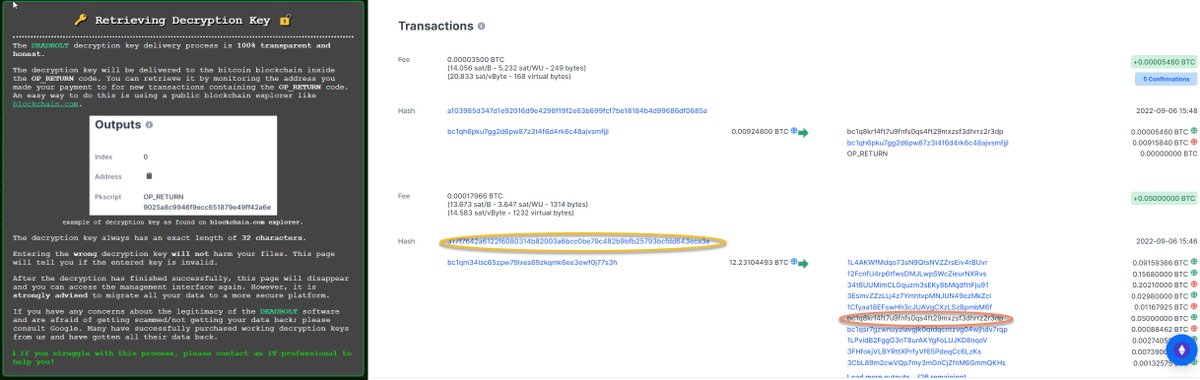 LiFF_Trailers's tweet photo. @BleepinComputer @billtoulas @deadbolt
 #deadbolt #ransom I was wondering what we are doing wrong. We paid the ransom of 0.05 BTC and followed the instruction you gave us with the ransom notice. But the OP_Return gives a 40+ digit decryption code and not just 32 digits. #ScamAlert https://t.co/7M9J9Tc73e