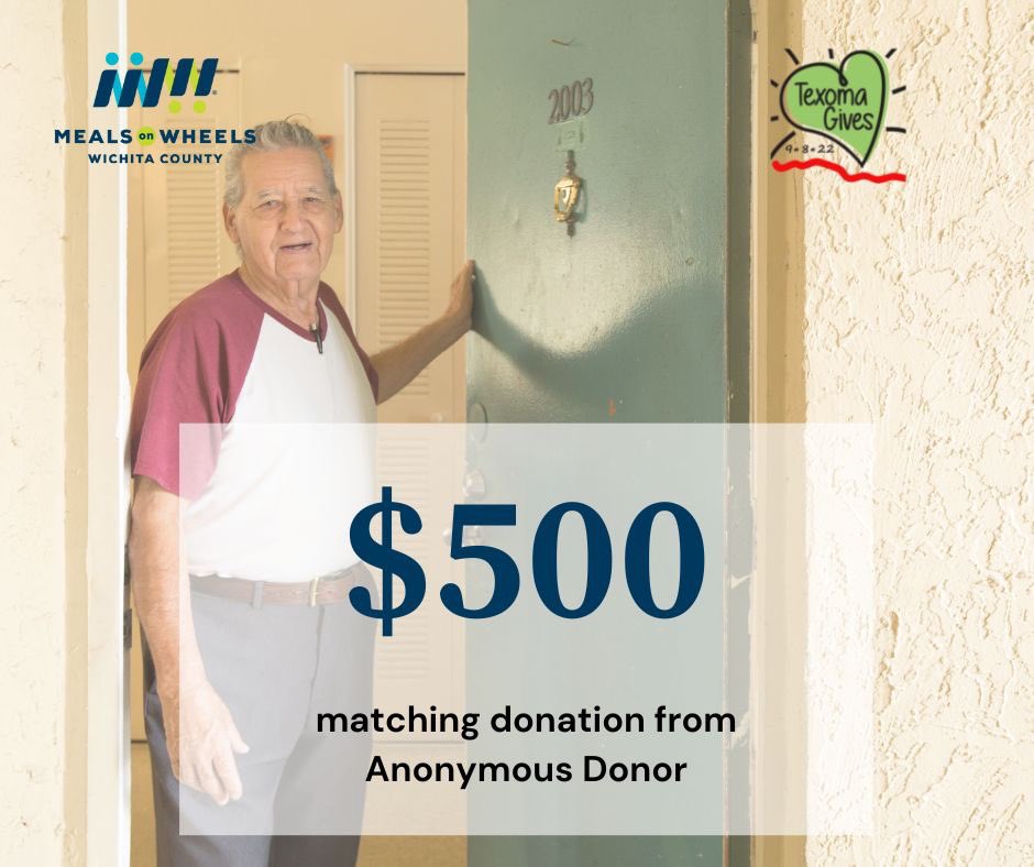 A generous anonymous donor wants to show their support for Meals on Wheels! They have agreed to match, dollar for dollar, all gifts up to $500!

Every dollar you donate on Thursday, September 8th helps us DOUBLE the $500 matching donation!💙🍽
