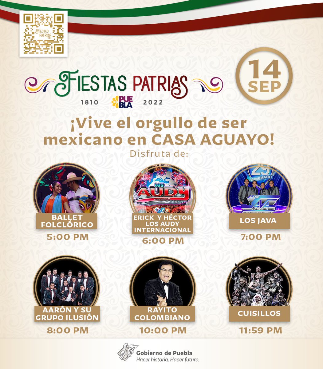 RUTA_Puebla's tweet photo. Como parte de los festejos de las #FiestasPatriasPuebla preparamos una serie de actividades para ti. 
💃Espectáculo de Ballet Folclórico
🗓14 de septiembre🔔
⏰5:00 PM
📍#CasaAguayo
¡#TienesGanasDePuebla!🎉🇲🇽
Consulta la programación artística en 💻 https://t.co/oczJwt9iIv https://t.co/oQCyYJgsSW