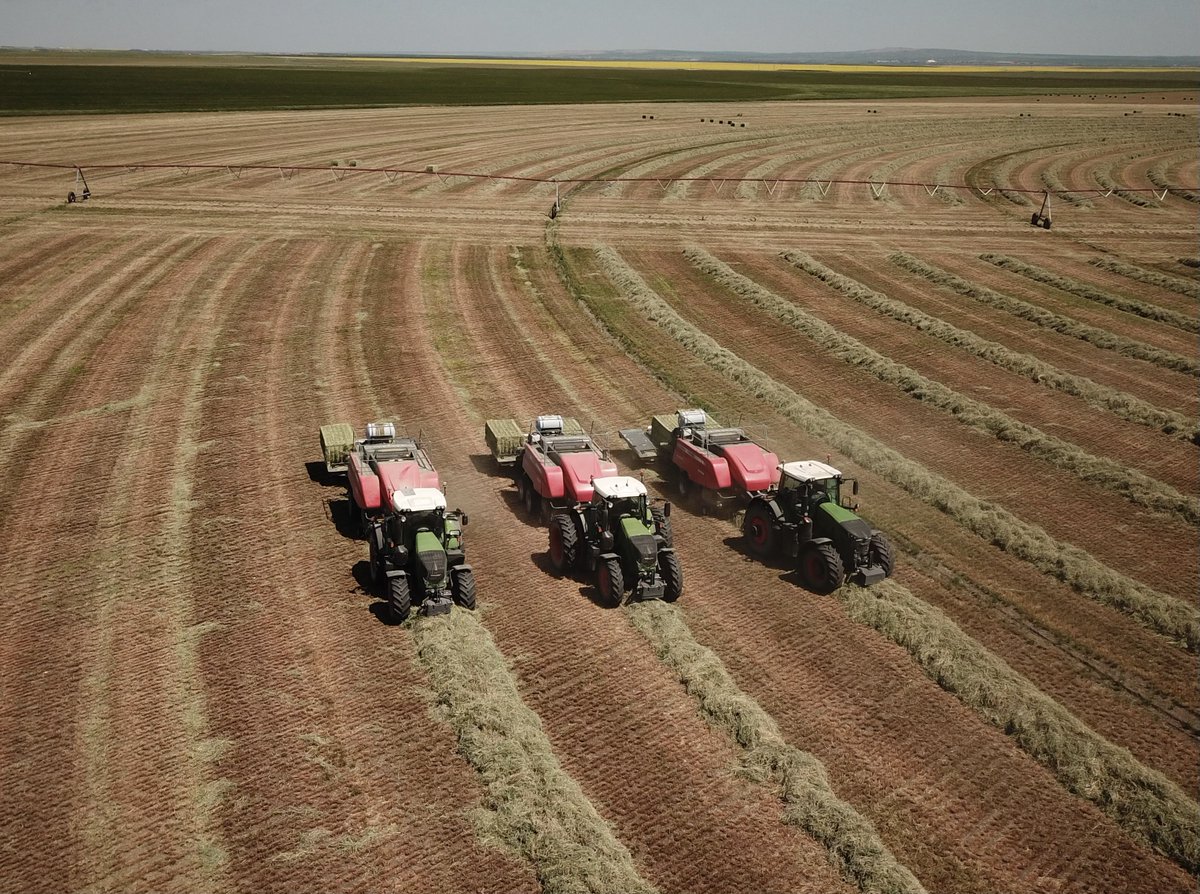 hanlonag's tweet photo. A couple nice baling shots from Riverside Colony in southern #Alberta. #Bale22 is on in the #prairies! @Fendt_NA @AGCOcorp https://t.co/rzq1Hnfs2p