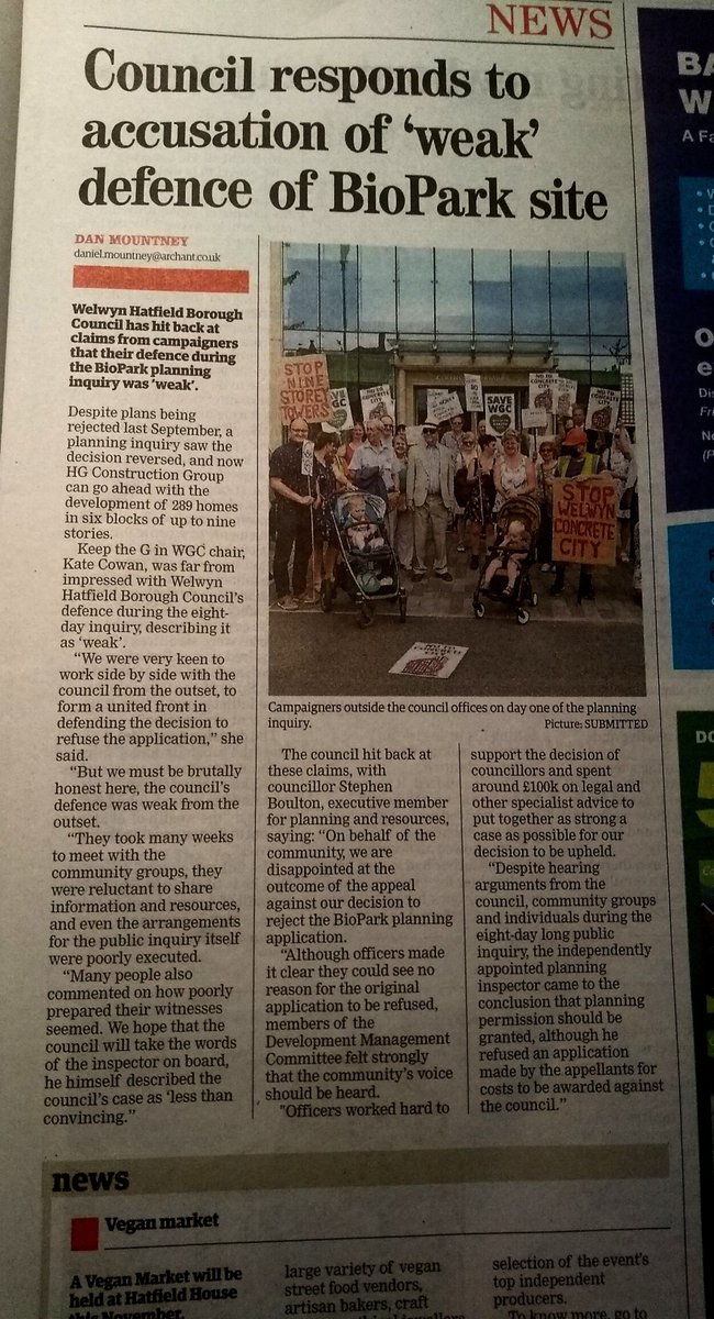 Here's the Councils' response to our concerns about their defence of the BioPark appeal in <a href="/whtimes/">Welwyn Hatfield Times</a> #council #planning #planninginquiry #housingtargets