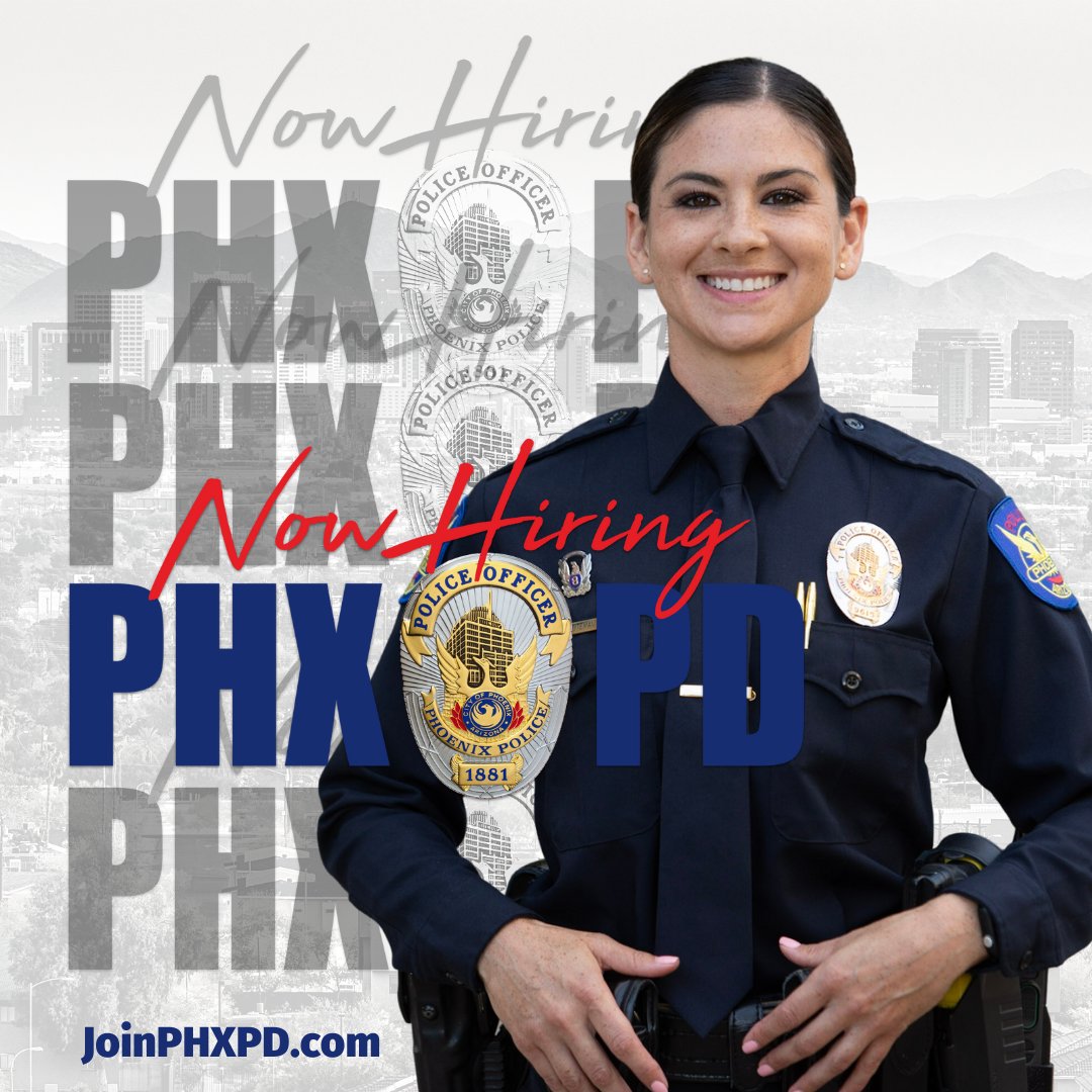 joinphxpd's tweet photo. Now is the time to join @PhoenixPolice

#PHXPD is the highest-paying agency in AZ! Starting salary is $33.01/hour ($68,661 annually) and the top base salary is $50.74/hour ($105,539 annually). We are also offering a $7,500 hiring bonus!

Apply Now at https://t.co/82f7Hyy1FI https://t.co/wXuMdmVC7R