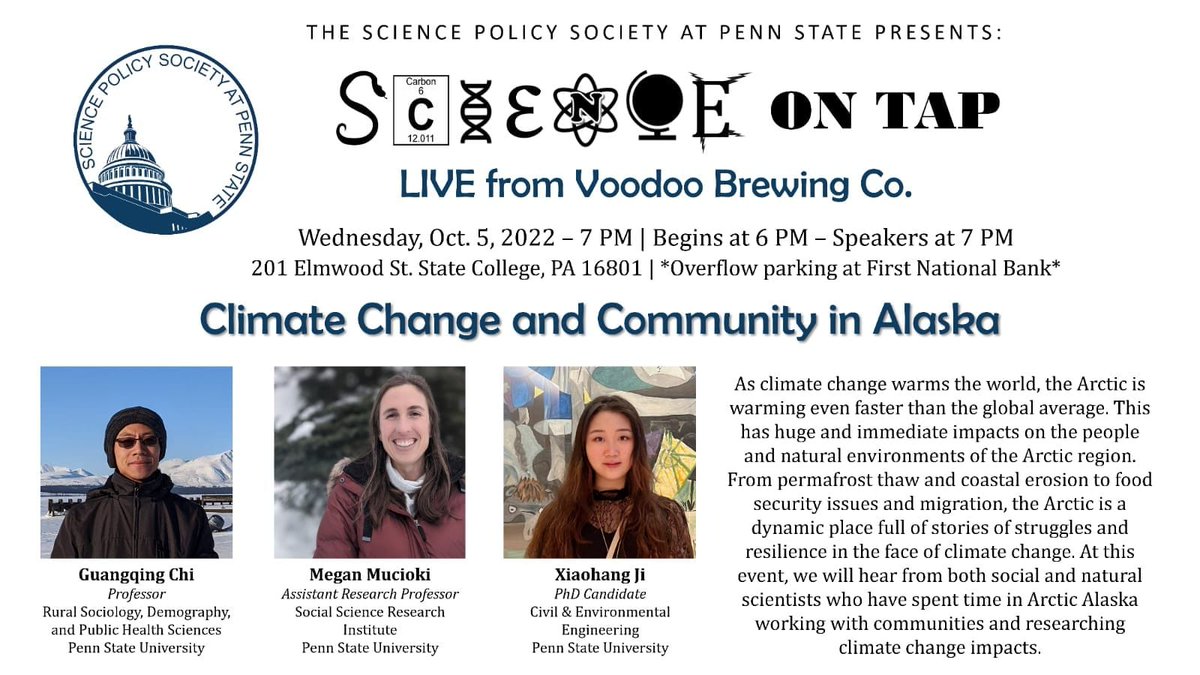 Next #scienceontap will be Wed. Oct. 5 at Voodoo Brewing Co. Speaker talks begin at 7PM, but get there as early as 6PM to grab a drink and a good seat!