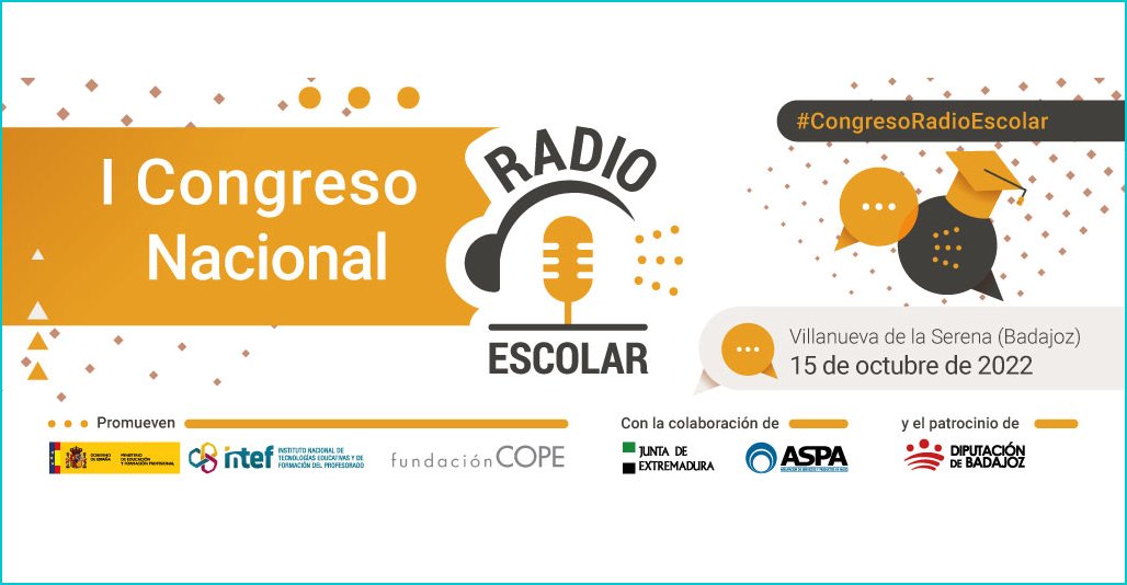 enmarcha's tweet photo. Extremadura acogerá el 15 de octubre el I Congreso Nacional de 📻Radio Escolar organizado por @educaciongob y @fundacioncope. 
Lugar: Palacio de Congresos de Villanueva de la Serena.
Inscripciones hasta el 28 de septiembre.
🎤https://t.co/Ve8IkN8fA8
#CongresoRadioEscolar https://t.co/lOJZiFnE5E