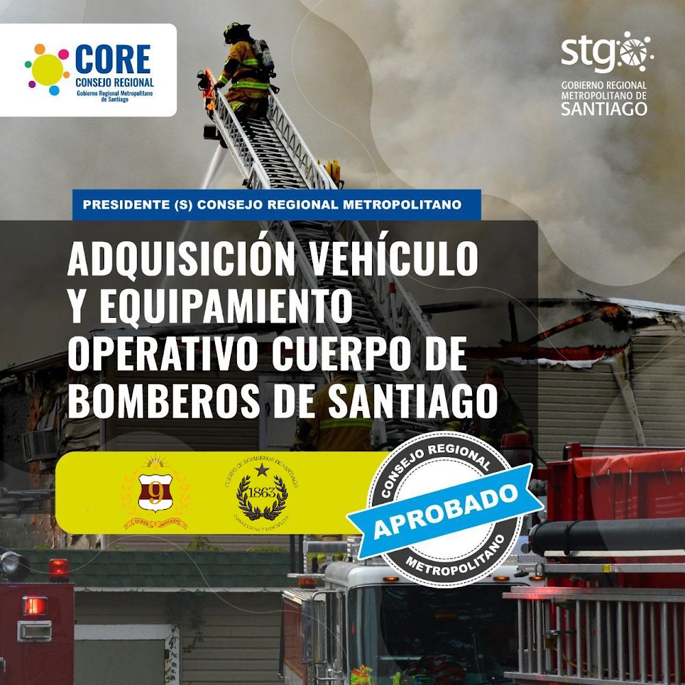 Hoy en sesión presupuestaria de <a href="/COREsantiago/">CORE Metropolitano</a> se ha aprobado el financiamiento de nuestra nueva pieza de material mayor, proyecto iniciado en 2015 que beneficiará a nuestro <a href="/Barrio_Yungay/">Barrio Yungay</a> y a todos los vecinos de la Región.
<a href="/Orrego/">Claudio Orrego L.</a> <a href="/Muni_Stgo/">Santiago</a> <a href="/IraciHassler/">Irací Hassler Jacob</a> <a href="/cbsantiago/">Cuerpo de Bomberos de Santiago</a> <a href="/11thfireco/">11th Fire Company 🇬🇧</a>