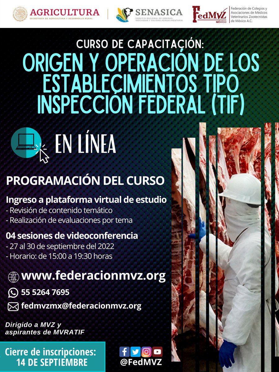 FedMVZ's tweet photo. Curso reconocido por el @SENASICA y válido para obtener la autorización como #MVRATIF
Inscríbete en: https://t.co/7mXdkhBfFd https://t.co/jUuI03tSsA