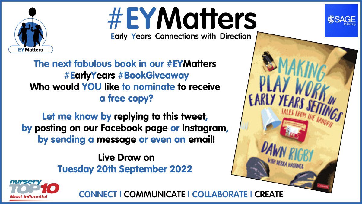 EY_Matters's tweet photo. The #EYMatters #BookGiveaway is back! Delighted to have a copy of @fromthesandpit inspiring book #MakingPlayWork in #EarlyYears Settings thanks to @SAGE_Publishing #SupportingTheEYSector #SharingEYLove #EYTalking send us your nominations! #GotToBeInItToWinIt https://t.co/51iL5vnl1T