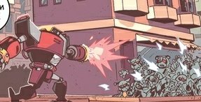 [ `` Rɪᴘ ᴀɴᴅ ᴛᴇᴀʀ. Rɪᴘ ᴀɴᴅ ᴛᴇᴀʀ. Rɪᴘ ᴀɴᴅ ᴛᴇᴀʀ. Rɪᴘ ᴀɴ- `` ]

Repeating the same phrase over and over as he... Y'know, rips and tears through robots.

whydoiheardoommusic