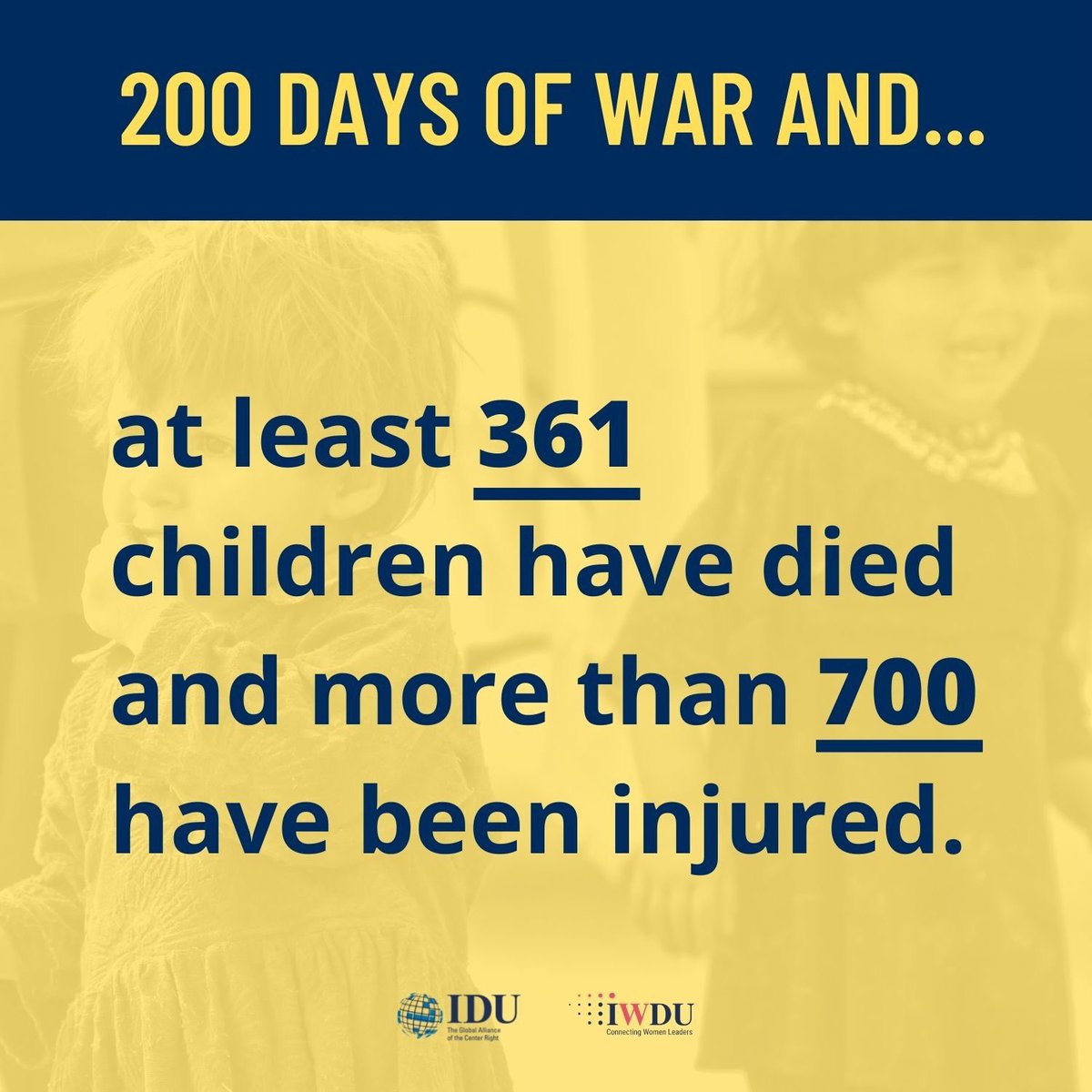 #200daysofwar in #Ukraine and at least 361 children have died, more than 700 injured. This war has to stop. Join us for a timely discussion tomorrow with @MPMaria_Ionova, @Sofiabrambilla, @RobertaMetsola and more! Register here: mailchi.mp/idu/iwdu-15040…