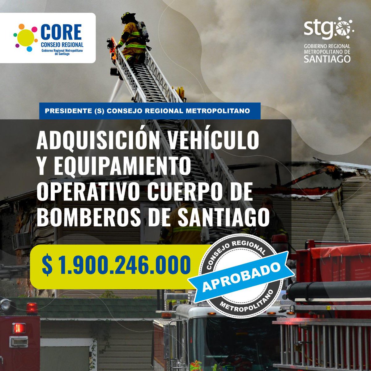 El CORE Metropolitano aprobó recursos para que la @novenacbs adquiera un nuevo vehículo y equipamiento operativo para servir a la comunidad. Felicitamos a toda la Compañía por este importante logro.