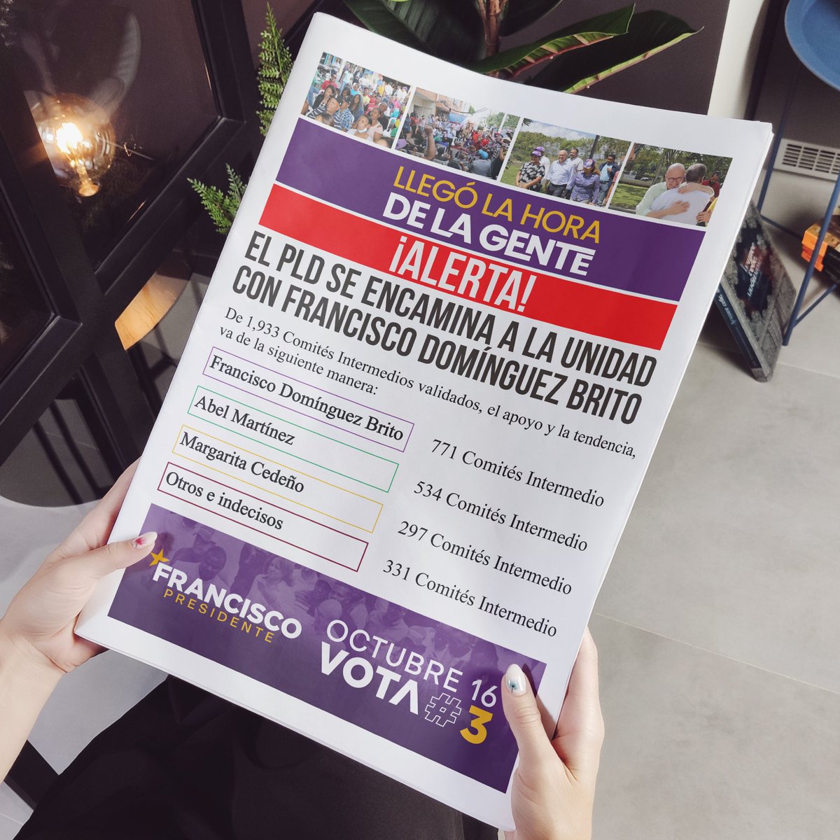 EnlaceDigitalDo's tweet photo. ¡ALERTA! 🚨 
El PLD se encamina a la unidad con Francisco @DominguezBrito.

De 1,933 Comités de Intermedios, Francisco lidera con el apoyo de 771. 

Seguimos trabajando ¡Sin distracciones!

¡El 16 de octubre VOTA 3! 

#Vota3 #FranciscoPresidente https://t.co/Cwyzj8ChWl