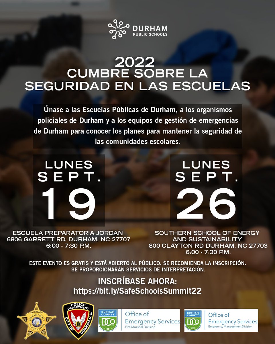 DurhamPublicSch's tweet photo. #DPSCommunity | Join DPS, local law enforcement, and Durham emergency management to learn about the plans for maintaining safe schools! This event is free and open to the public. Register here: https://t.co/ac7DfPt6fI #WeAreDPS https://t.co/DpqFF0OT5x
