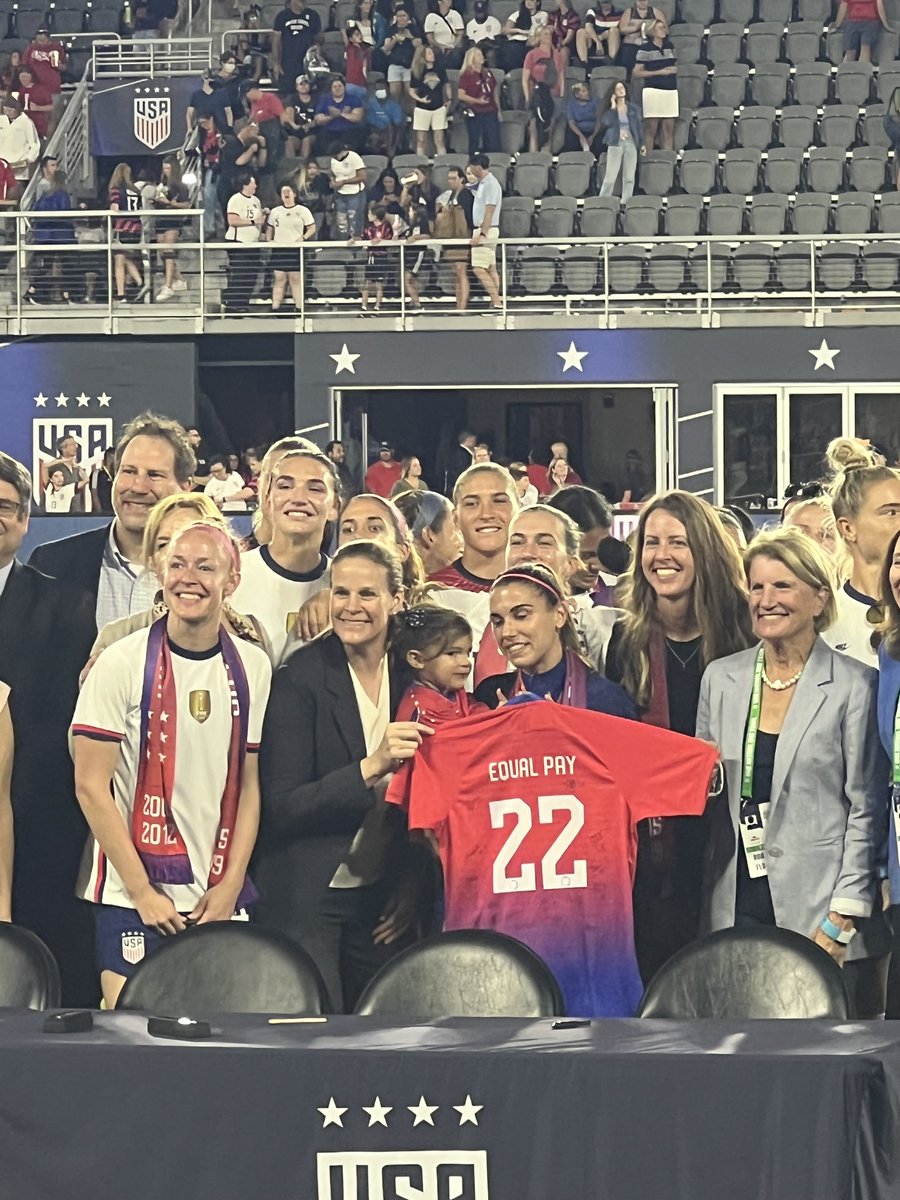 cone_cindy's tweet photo. After being in this equal pay fight for over two decades, it was an honor to join the legends and leaders of our game and our country last night to sign our new CBAs - which achieve equal pay for @USMNT and @USWNT. An epic night befitting this historic accomplishment. https://t.co/oG5C0C77rk