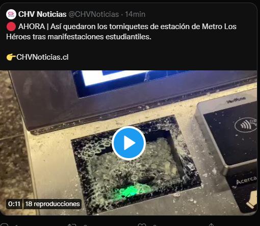 robertoasf's tweet photo. ¿por qué @CHVNoticias borró tweet sobre cómo quedó la estación de metro Los Héroes?? https://t.co/QikHr4V3iH