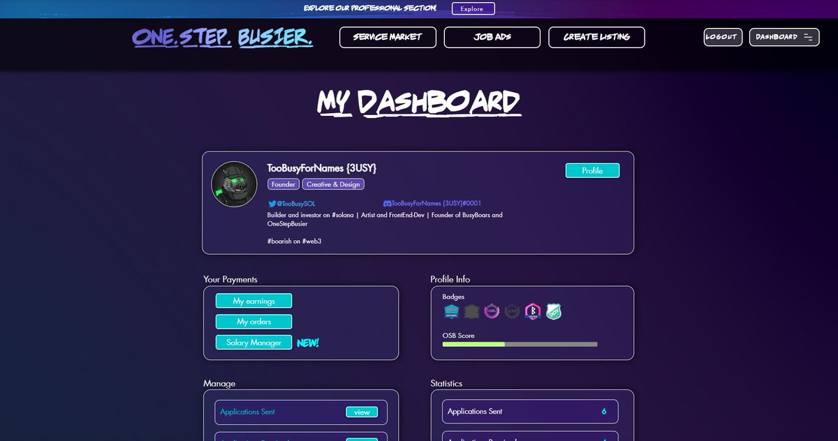 TooBusySOL's tweet photo. Dashboard is almost ready for #BETA!!!! 🛠️👀

Who else is ready for the beta?
Any other wishes for @OneStepBusier we can fulfill?

#SolanaNFTs #web3 #jobseeker #Job #busy https://t.co/bYwwjlYZXQ