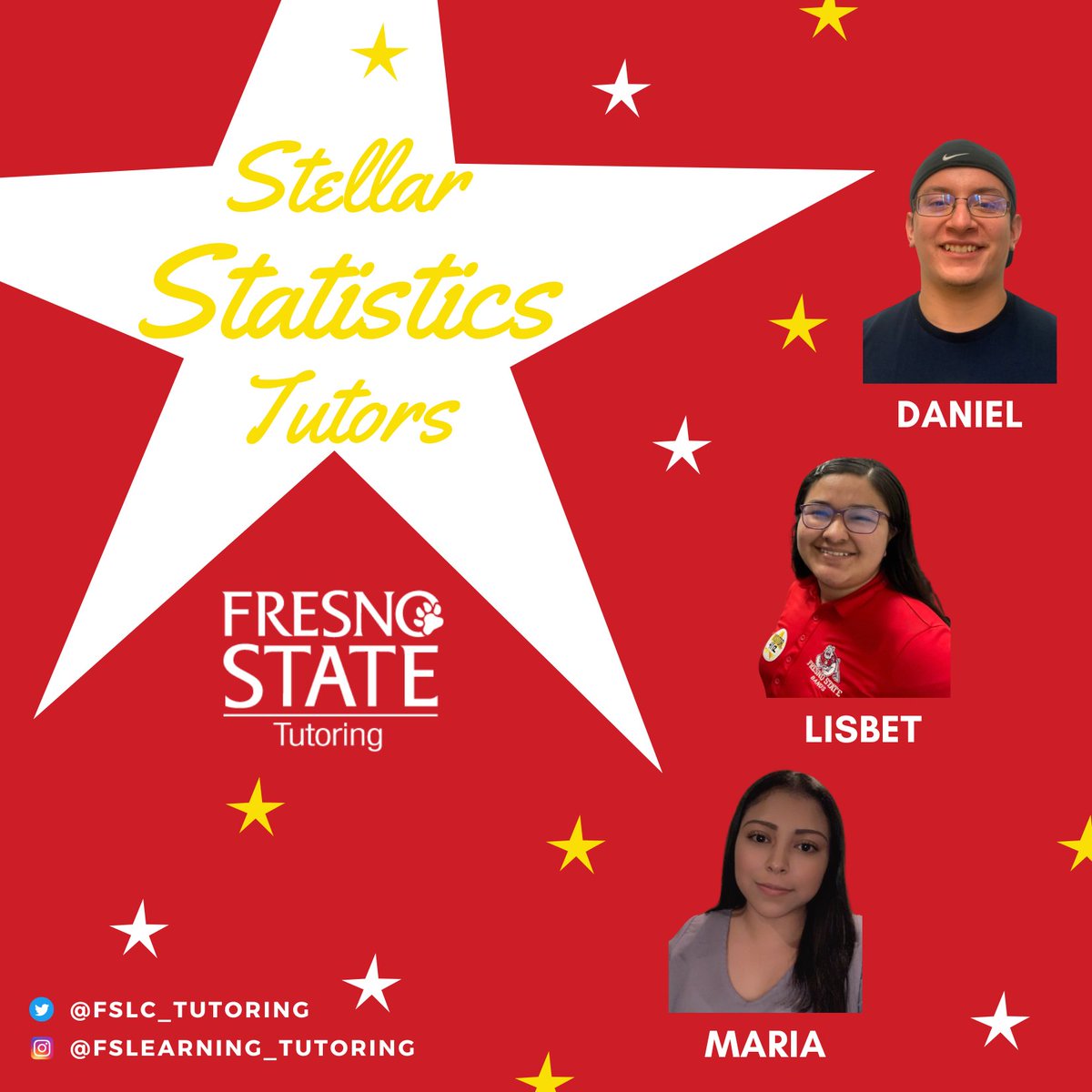 Daniel, Lisbet, and Maria are the Learning Center's stellar Statistics tutors. Come see them for MATH 11, ERE 153, and even more classes. #stats #tutoring