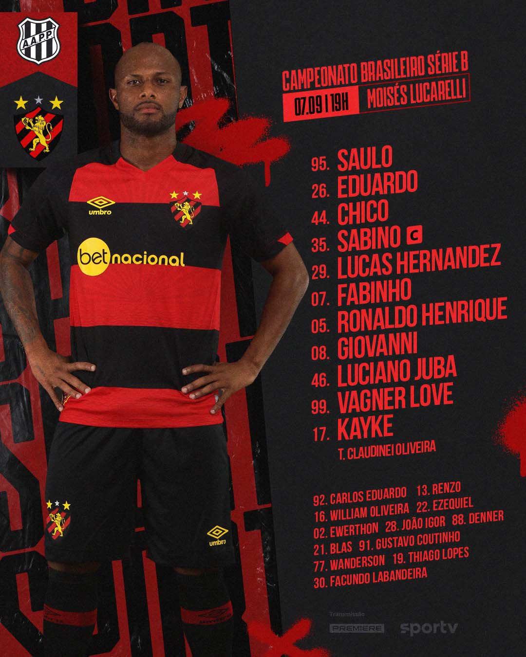 Sport Club do Recife on X: LEÃO ESCALADO! 🦁📝 #SPTxSER #LeãoNoNordestão   / X