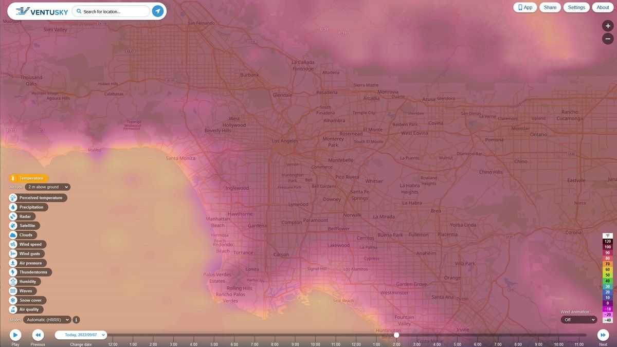 9/7/22 2:00 pm
This is #LosAngeles  under a blanket of 100+ deg F temperatures. Perceived temp can be 5-10 degrees hotter.
#heatdome #California #ClimateCrisis #ClimateEmergency #GlobalWarming #environmental #science