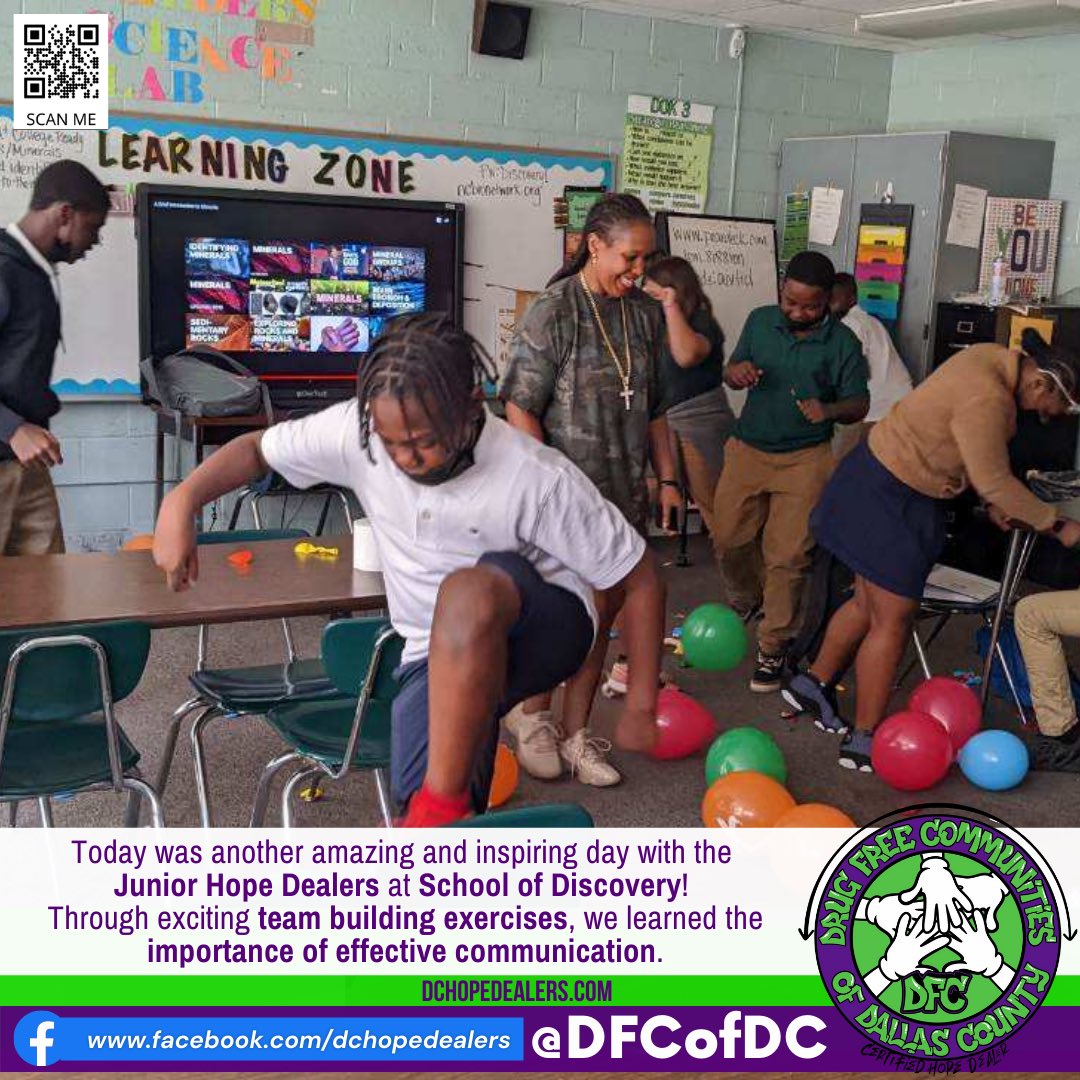 DFCofDC's tweet photo. Today was another amazing and inspiring day with the Jr. Hope Dealers @SchoolDiscovery 💜💚💜💚
Through exciting #teambuildingexercises, we learned the importance of listening and #effectivecommunication. #TodayWasAGoodDay #DrugFreeCommunities #DrugFreeLikeMe @DrugFreeAmerica https://t.co/BBarTjskCY