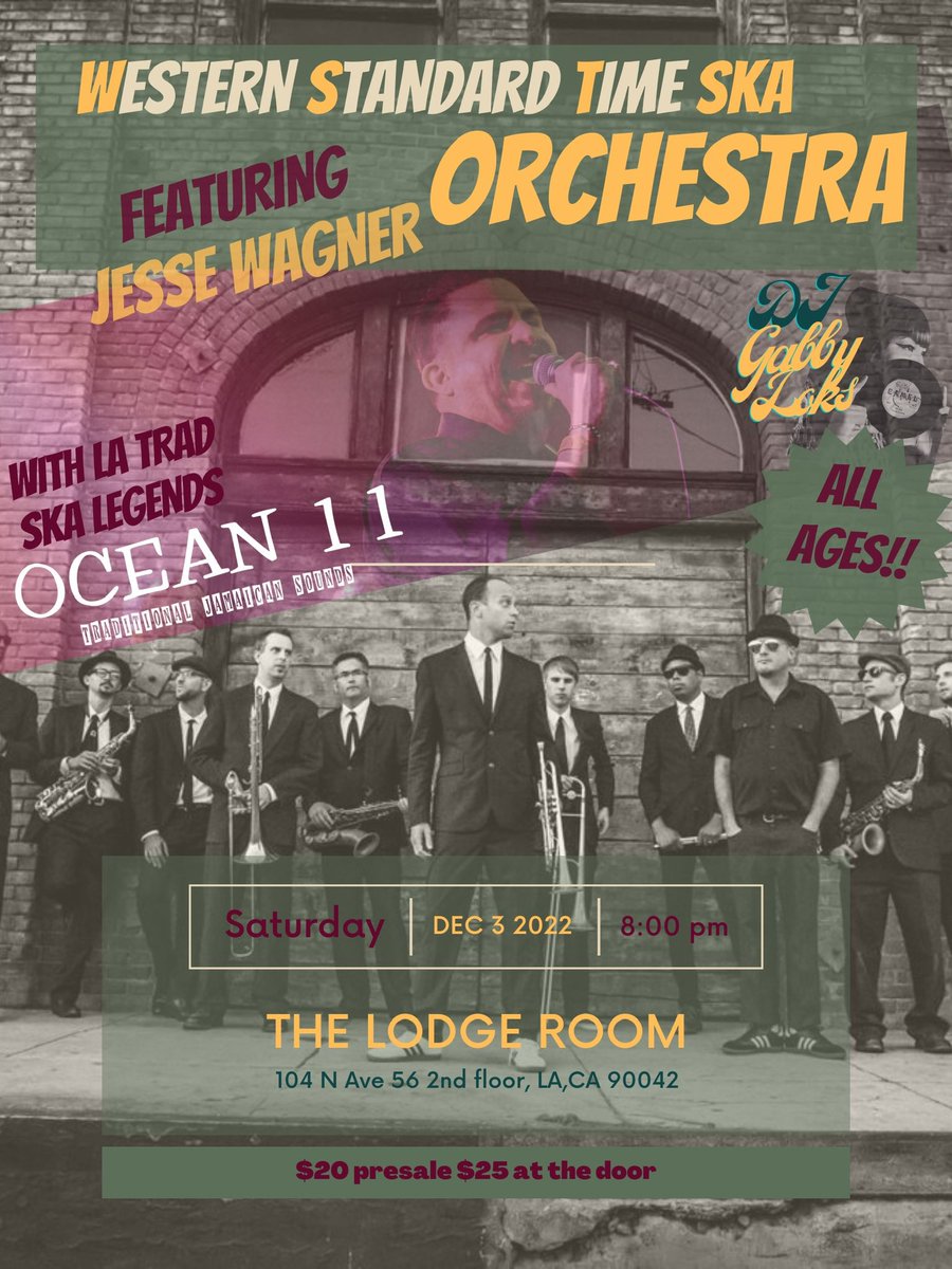 LA ska forces unite!!! Ocean 11 making a comeback in the scene! Don’t miss it!
<a href="/LodgeRoom/">Lodge Room</a> <a href="/LAWeekly/">LA Weekly</a> <a href="/LAWeeklyMusic/">LA Weekly Music</a> <a href="/CityofHP/">City of HighlandPark</a> <a href="/AggrolitesOG/">TheAggrolitesOG</a> <a href="/mowiewowie69/">GabbyLoks</a> <a href="/VivaSkaRadio/">Jr Ska Boss</a> <a href="/indefenseofska/">In Defense of Ska</a> <a href="/TheSkamission/">The Skamission</a> <a href="/thisisskaradio/">This Is SKA</a> <a href="/ReggaeCA/">West Coast Reggae</a>
