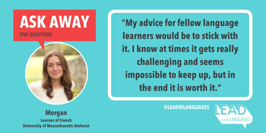 When learning a language, it's worth it to stick with it. 
Just ask Morgan—a French learner entering <a href="/UMassAmherst/">UMass Amherst</a> to study economics and mathematics. Read more about her experience learning #French in our latest Ask Away interview: bit.ly/3PrXzUm
<a href="/MaFLAonline/">MAFLA</a>