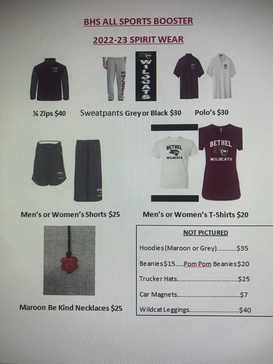 bhs_all's tweet photo. @BethelCTSuper @BethelSports  The Fall 2022 Spirit Wear has arrived.   Be sure to stop by and see us at the home opener on 09/09.  We'll be set up by the snack shed.  We are so excited to see the new logo around campus.  SPREAD THE WORD and RETWEET https://t.co/Caarxpe3pu
