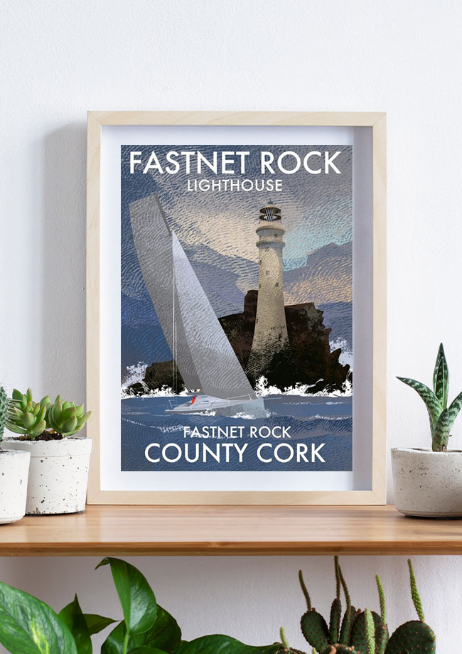 Irelandposters's tweet photo. Did you make it as far as this #lighthouse over summer? Firmly planted on #Fastnet rock, the tower is a masterclass in nineteenth-century construction &amp; engineering. It has survived storms that should by rights have wiped it off the face of the earth and come up asking for more! https://t.co/dbaNxKshLH