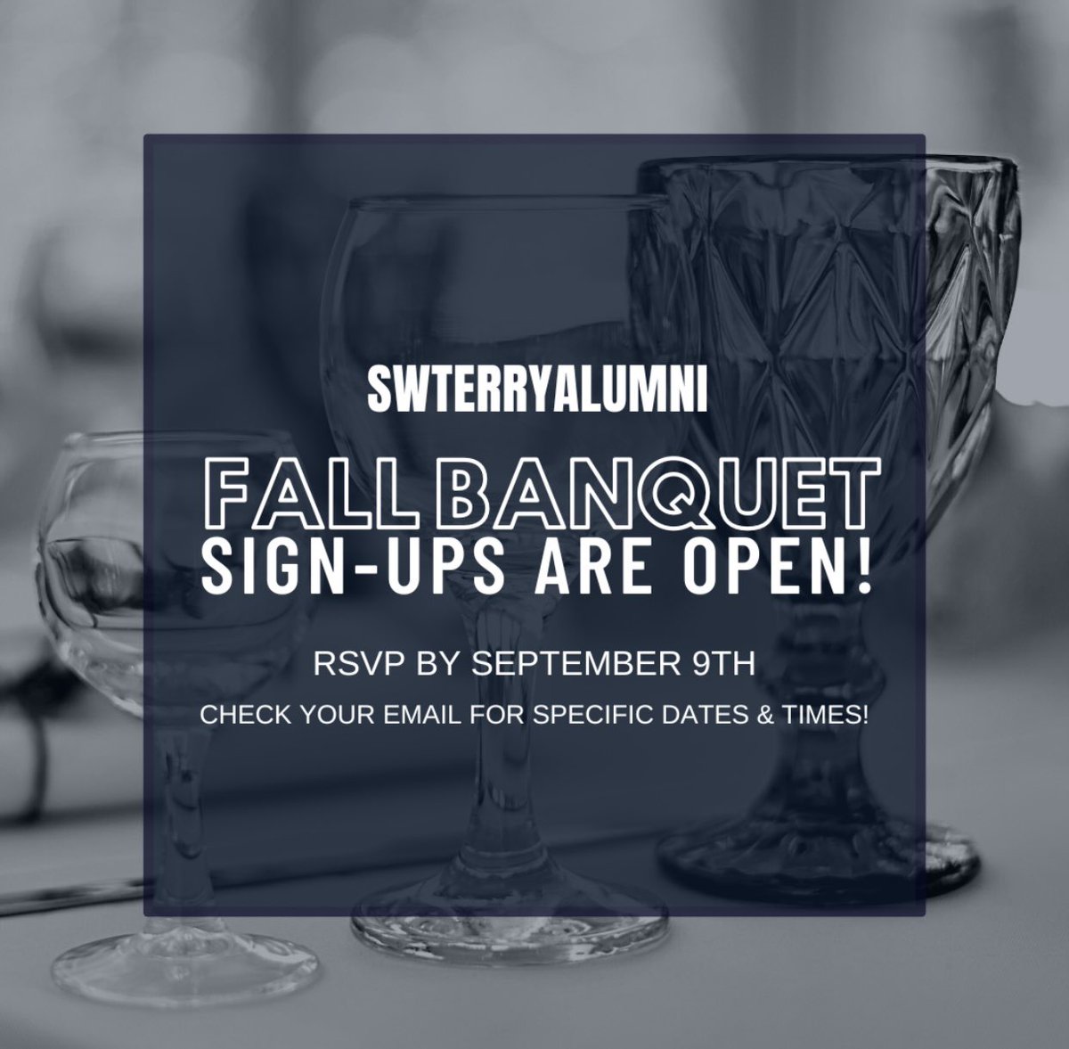 SWTerryAlumni's tweet image. Terrys! Fall banquet sign-ups are open until September 9! Check your email to register and look at the different times and dates! 🍽⭐️
