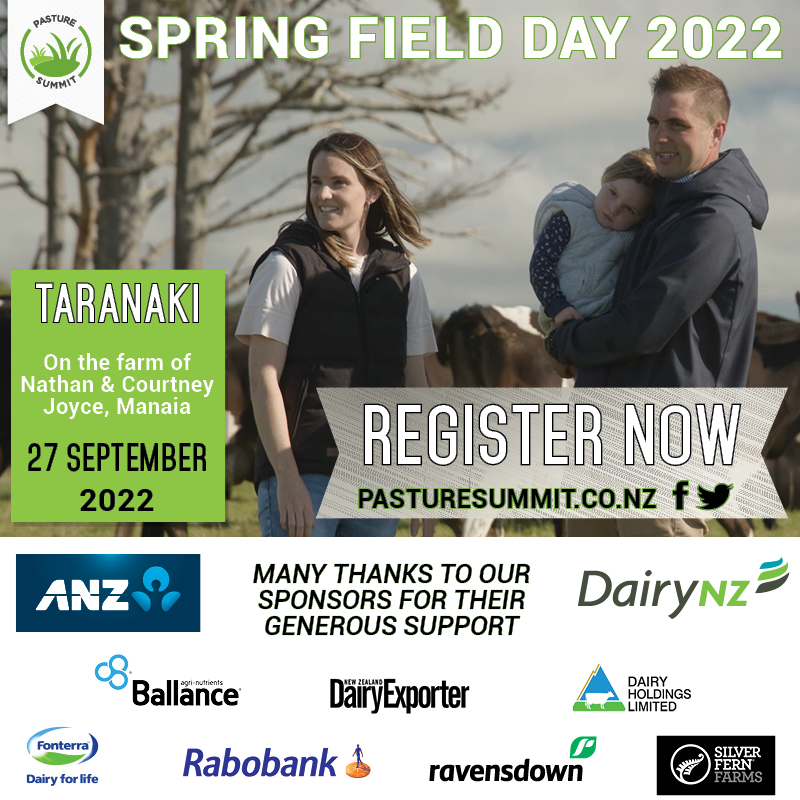 PastureSummit's tweet photo. Pasture Summit is coming to Taranaki!

REGISTER NOW for our Spring Field Day
Tuesday, 27 September 2022 
On the farm of Nathan &amp; Courtney Joyce in Manaia

Thanks to our sponsors for their generous support.