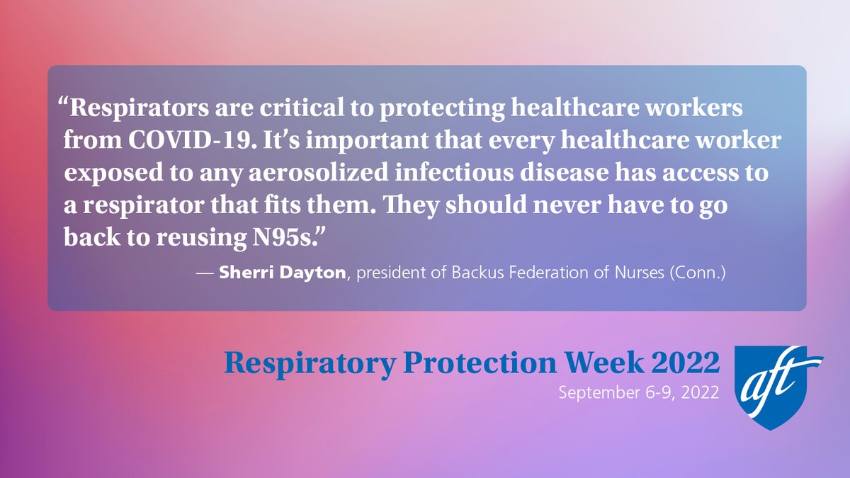 AFTHealthcare's tweet photo. Important message for #RespiratoryProtectionWeek from @BackusNurses President @SherriDrake! @AFTCT https://t.co/lD6jmAMi87