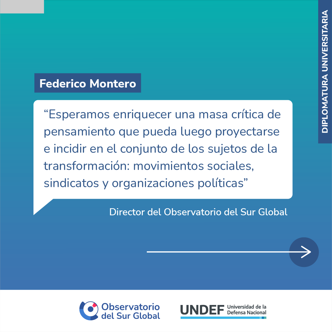 ObsSurGlobal's tweet photo. 📢📚 El lunes pasado comenzó la Diplomatura Universitaria “Soberanía e Integración Regional en el Siglo XXI”, dictada por el Observatorio del Sur Global en conjunto con la @UNDEFArgentina 

🌎 Participaron estudiantes de distintas partes de nuestro país y de la región. https://t.co/6lIqerpuC1