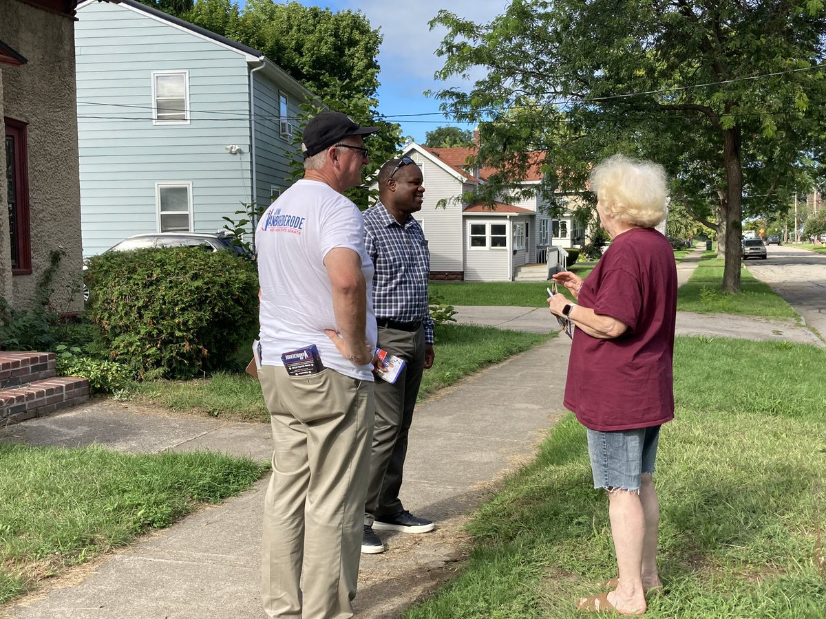 LaRon4Congress's tweet photo. This afternoon, I went door-to-door with Jim VanBrederode in Rochester’s northwest neighborhoods telling residents about my campaign and why they should vote for me. Residents voiced concerns about crime, quality of life, and affordability issues. It’s time for change. #LakeAve https://t.co/8QLFAw32g3