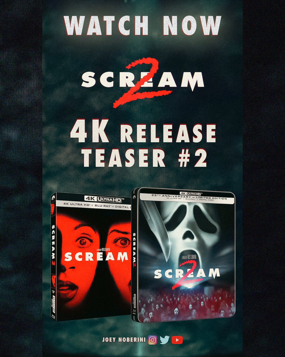 thescreamvault's tweet photo. Scream 2 in 4K - Who's Pumped?! Watch Teaser 02 now. 🔪🩸🩸

https://t.co/xyaQPiJGFU

Theaters/Blu-ray/VOD how will you be watching?

#Scream2 #Scream #ScreamMovie #Scream6 #ScreamSequel #4K https://t.co/auM6cWJdqn