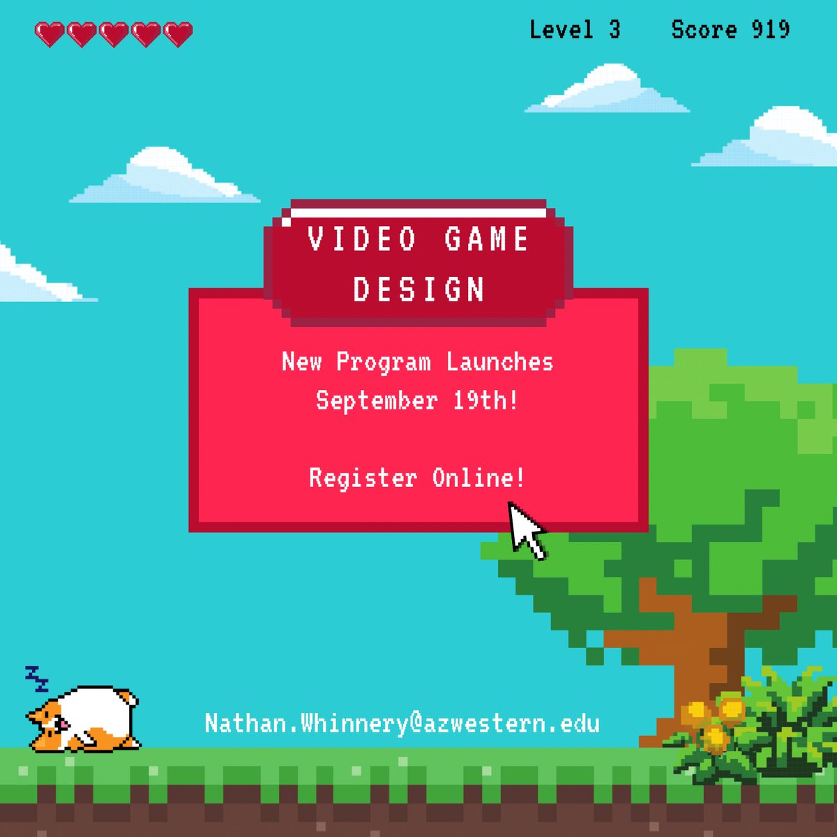 ArizonaWestern's tweet photo. Are you an aspiring video game designer? Our new Video Game Design program launches September 19! 

Our classes will level up your skills and prepare you for your dream career. Apply and register today! https://t.co/IHVA0LVDeL

For questions, email Nathan.Whinnery@azwestern.edu. https://t.co/jsPfd76eNZ
