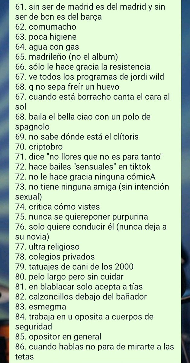 alba_awesome's tweet photo. ayer mis amigas y yo desarrollamos una lista de 100 🚩red flags🚩 de los tíos como respuesta al forocochero que se hizo viral https://t.co/MASVAFGgkD