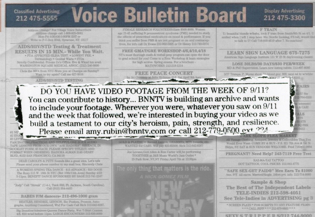 theoutsider911's tweet photo. DO YOU HAVE VIDEO FOOTAGE FROM THE WEEK OF 9/11?  You can contribute to history… BNNTV is building an archive and wants to include your footage. 
https://t.co/aDTaEoqtVO https://t.co/MFqrPfPwXq