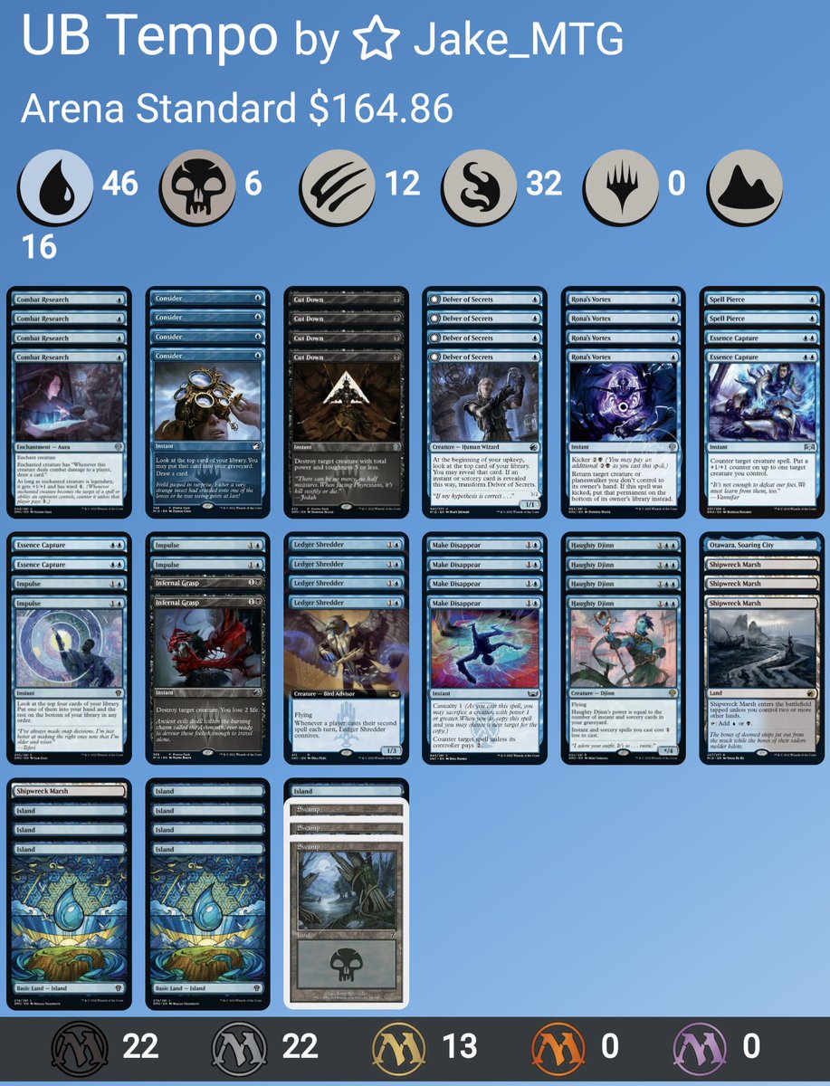 JakeMTG's tweet photo. Here's a fun UB Tempo list for @MTG_Arena Standard Bo1!
Let me know what you guys think!
Link to the Deck List: https://t.co/oqxcezwx1A
#MTGDominaria #mtgarena #mtgastandard https://t.co/gfpzurzGBp