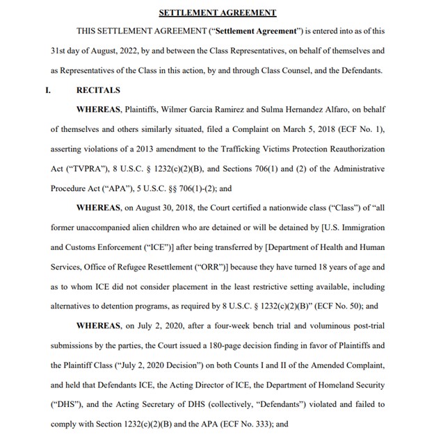 #BREAKING: Today, a judge approved our settlement agreement in the Garcia Ramirez lawsuit challenging the unlawful detention of unaccompanied children who turn 18 while in detention. 🧵(1/2) bit.ly/3kuNZDf